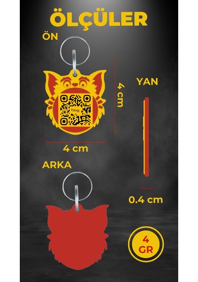 Petjoo 2.Nyan Cat Kırmızı-Sarı Qr'lı Kedi Künyesi