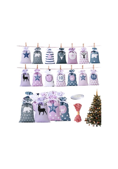 Saten Drawstring Noel Advent Takvimler Çanta - Çocuk  Sarma Atıştırmalık Keseleri Çok Renkli Standart