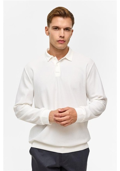 SÜVARİ Beyaz Regular Düz Polo Yaka Sweatshirt Beyaz