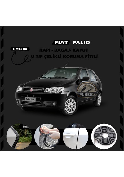 Fiat Palio Oto Araç Kapı Koruma Fitili 5 Metre Parlak Siyah Renk