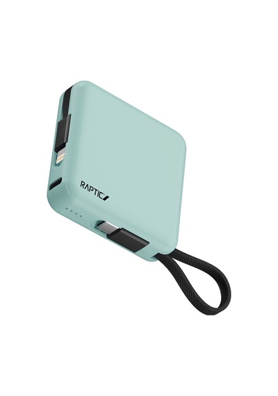 Raptic Lightning Ve Type-c Kablolu Dijital Led Göstergeli Askılı Powerbank 5000mah Yeşil