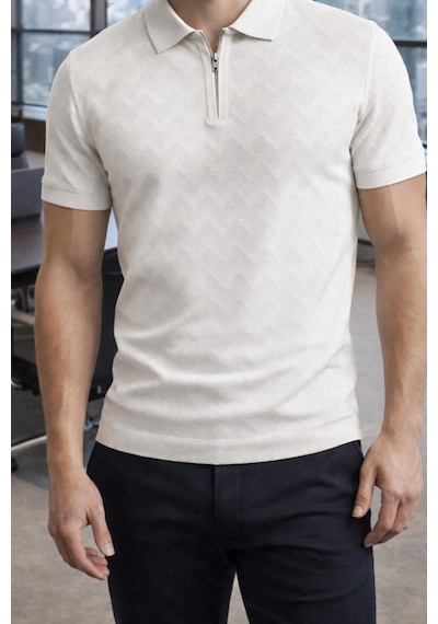 Erkek Slim Fit Fermuarlı Polo Yaka Triko Tişört Bordo