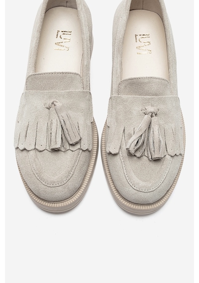 Luvishoes Luvi Shoes Milina Bej Süet Püsküllü Hakiki Deri Kadın Loafer Ayakkabı Bej Süet