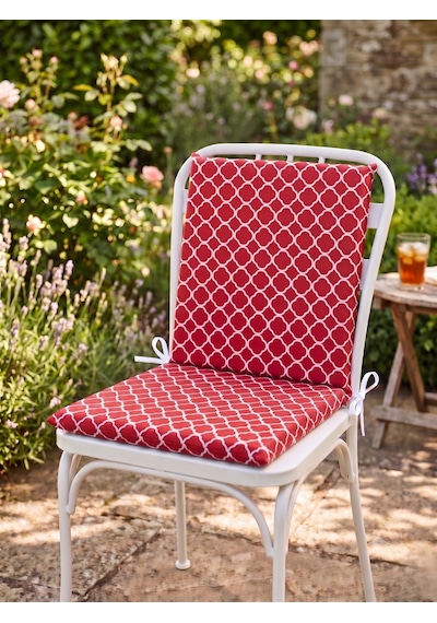 40x40 Cm Kırmızı Arkalıklı Sandalye Minderi Pamuk Polyester Kumaş İpli Sırtlı Mutfak Ve Bahçe Minderi