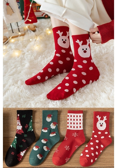 Bgk Unisex Yılbaşı Çorabı 4'lü Çok Renkli