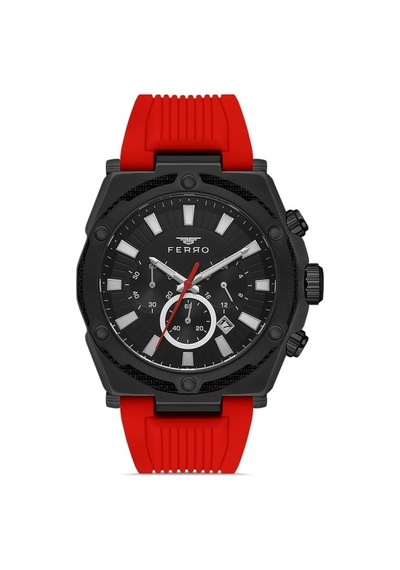 Ferro Fm31396d-zk Quartz Silikon Bordo Siyah Kadran 48 Mm Fonksiyonları Aktif Erkek Kol Saati