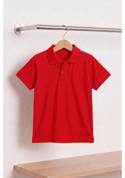 Nacar Store Unisex Çocuk Polo Yaka Kısa Kollu Lakost Tişört Okula Dönüş Kırmızı