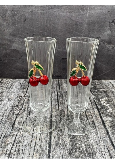 2 Li Cam Kiraz Flüt Kahve Yanı Bardağı Kokteyl Meşrubat Bardak 150ml
