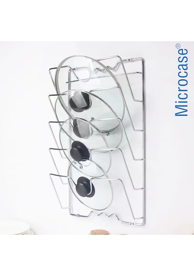 Microcase 5 Bölmeli Mutfak Düzenleyici Metal Tencere Kapağı Düzenleyici Al5716 Gümüş
