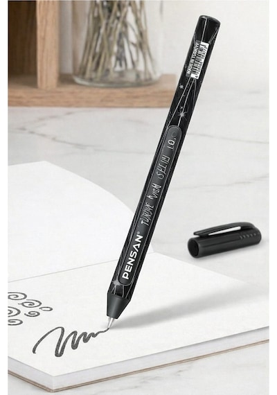 Siyah Simli Tükenmez Kalem 2 Adet Pensan Jely Simli Pilot Kalem Ergonomik Tutuş Yumuşak Yazım Siyah Defter Renkli
