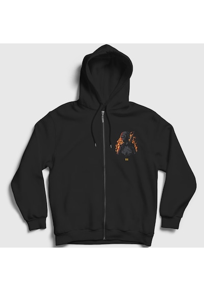 Presmono Unisex Alevler Pubg Fermuarlı Kapüşonlu Sweatshirt Siyah