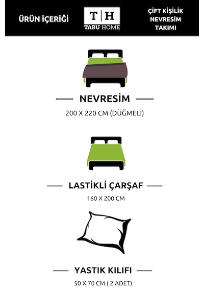 Tabu Home Ranforce Ayıcıklı Kalpli Çarşafı Lastikli Çift Kişilik Nevresim Takımı Krem