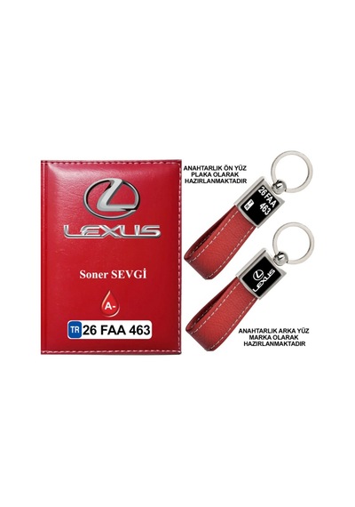 Plakanıza Özel Lexus Logolu Kırmızı Ruhsat Kabı Ve Anahtarlık
