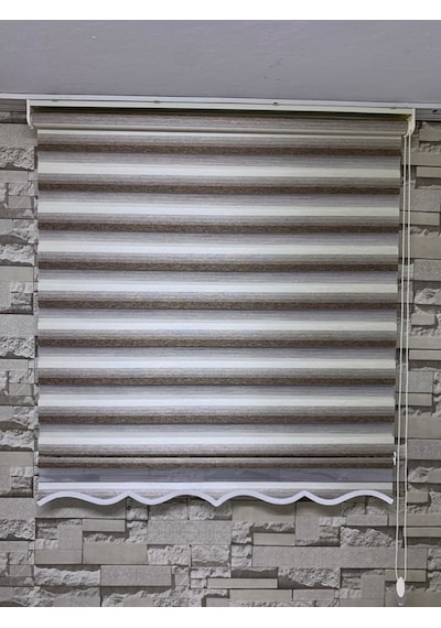 Kahve Krem Geçişli Zebra Perde (Etekli)