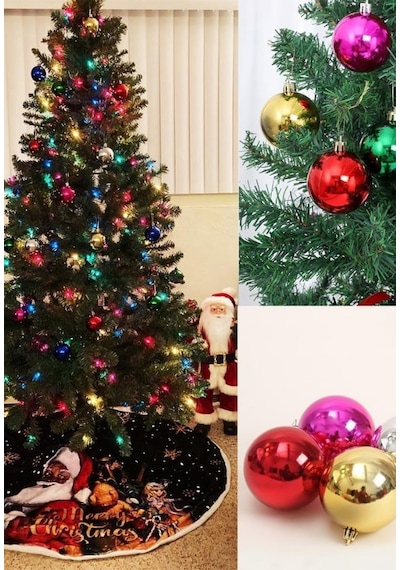 6 Lı Yılbaşı Çam Ağacı Süsü Renkli 4 Cm Parlak Karışık Renk Top Süsler Noel Çam Ağacı Süsü
