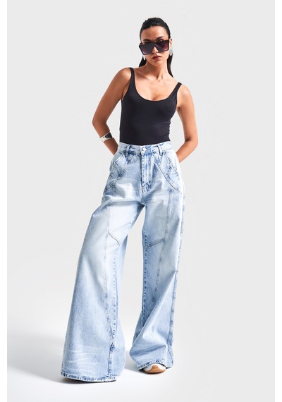 Itsbasic Kadın Kot Rengi 4s5-3 Mega Baggy Fit Süper Bol %100 Koton Rahat Kesim Denim Jean Mavi Itsbasic Kadın Kot Rengi 4s5-3 Mega Baggy Fit Süper Bol %100 Koton Rahat Kesim Denim Jean Mavi