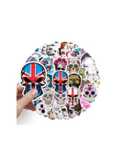 Cajuart 50 Adet Tekrarsız Kurukafa Tarz Pvc Retro Sticker