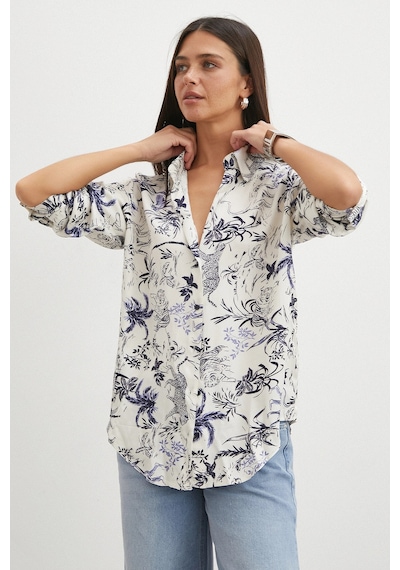 Uterpe Jungle Print Gömlek Mavi