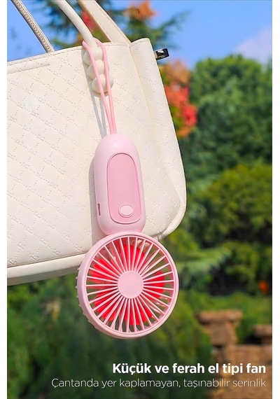 Bilek Askılı Şarjlı Taşınabilir El Fanı Mini Vantilatör Pembe