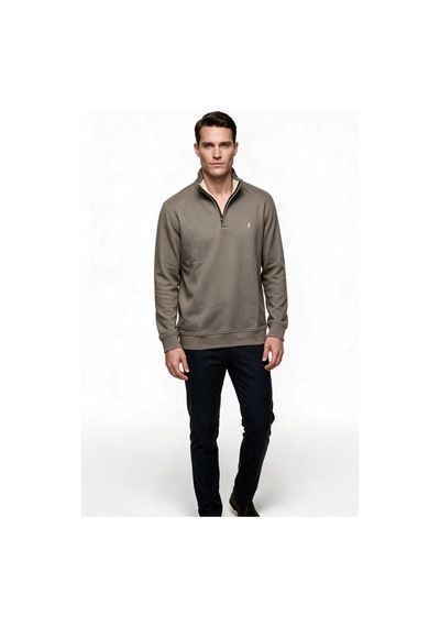 Legato Erkek Dik Yaka Yarım Fermuarlı Pamuk Karışımlı Uzun Kollu Sweatshirt Füme