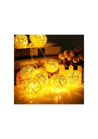 2m 10 Led Pilli 2 Kademeli Rattan Top Gün Işığı - Dekoratif Led Işık Çok Renkli