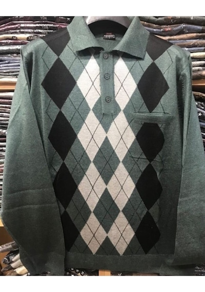 Nacar Store Erkek Desenli Polo Yaka Ince Yün Triko Düğmeli Baba Kazak Haki Nacar Store Erkek Desenli Polo Yaka Ince Yün Triko Düğmeli Baba Kazak Haki