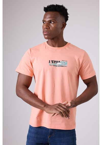 Marıne Tee Deniz Temalı Ribana Bisiklet Yaka Pamuk T-shirt-3117 Mercan