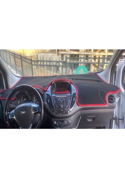 2013-2020 Modellerine Uygun Ekranlı Ford Courier Torpido Koruma Halısı Siyah Kenar Renk Kırmızı