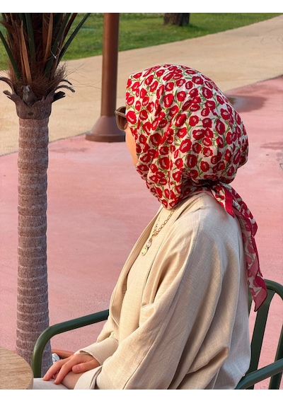 Qalortex Scarf Pamuklu Pera Desen Eşarp - Kiraz
