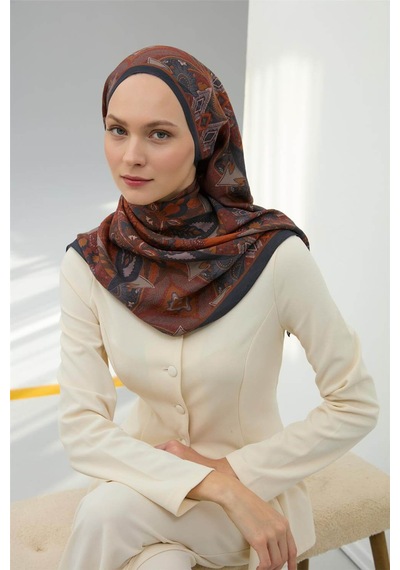 Silk Home Viskon Velora Eşarp Antrasit-taba Desenli Kaymaz Tok Duruşlu 90x90 Çok Renkli