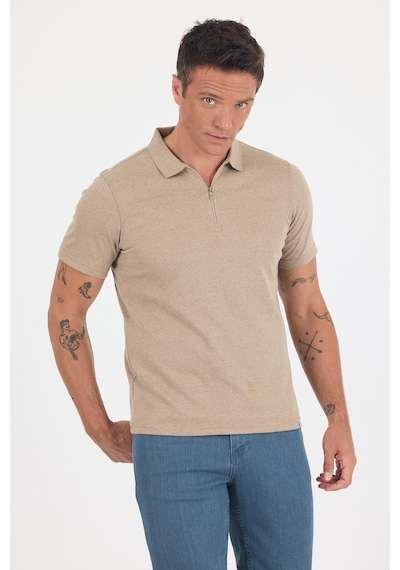 Kahverengi Kısa Kol Düz Suprem Polo Yaka Cepsiz Pamuklu Casual Slim Fit Tişört 1011250164 402 Kahverengi