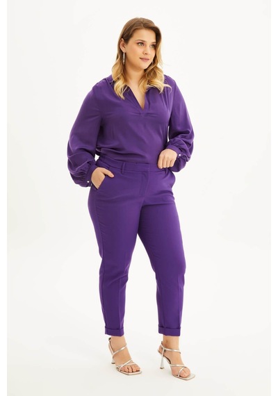 Myline Cep Detaylı Slim Fit Klasik Pantolon-1644 Mor