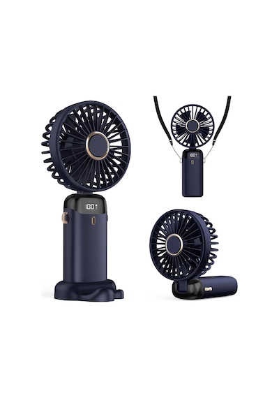Taşınabilir Usb Vantilatör, 4200mah Şarjlı El Tipi Fan, Led Ekranlı, 3'ü 1 Arada El/boyun/masa Fanı, Yaz, Ofis, Seyahat İçin, Kadınlar, Kızlar Ve Çocuklara Hediye Lacivert