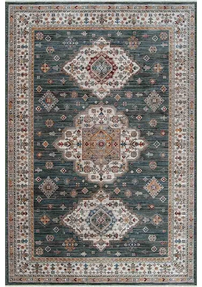 Dekorenti Otantik 2607 Yeşil Halı Madalyonlu Etnik Yeşil Halı