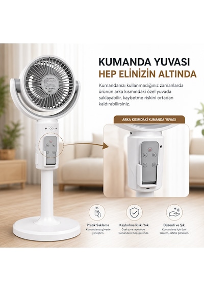 3'ü 1 Arada Akıllı Sirkülasyon Vantilatörü 10w Şarjlı Ayaklı Masaüstü Fan Uzaktan Kumandalı 5 Kademeli