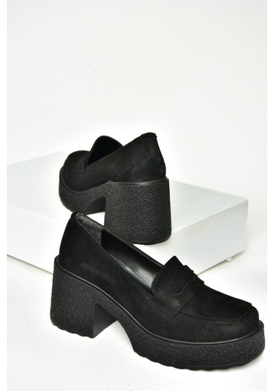 Fox Shoes T996152002 Siyah Süet Kalın Topuklu Kadın Ayakkabı Siyah