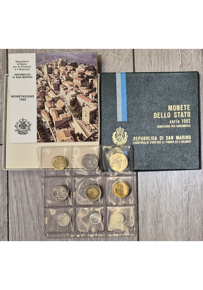 San Marino 1982 Hatıra Set 9 Adet 1-500 Liret Orijinal Kutusunda Kitapçığıyla Çil.
