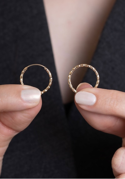 14 Ayar Altın Parıltı Halka Küpe 2 Cm Sarı Altın