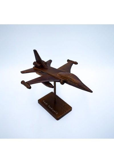 Ayaklı Uçak Modeli. F16. Savaş Uçağı. Ahşap Obje. Dekoratif