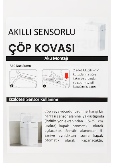 Porsima Me03 Hareket Sensörlü Sessiz Kapatma Çöp Kutusu Banyo Mutfak Çöp Kovası Kapaklı Banyo Çöp Kovası 22lt Beyaz