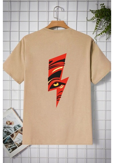 Unisex Yıldırım Baskılı T-shirt Bej