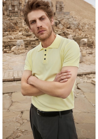 Grimelange Grımelange Vesto Erkek Triko Sarı Polo Yaka T-shirt