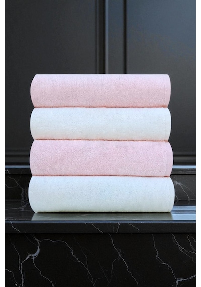 50x90 Cm Kadife 4lü Havlu Seti Açık Pembe