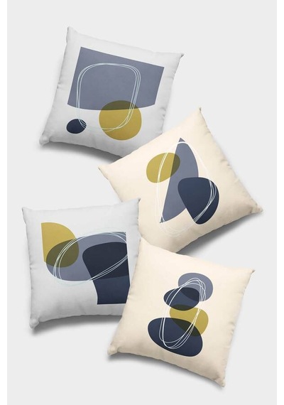 Lacivert Geometrik Çift Taraf 4'lü Set Kırlent Kılıfı 4kr014n11
