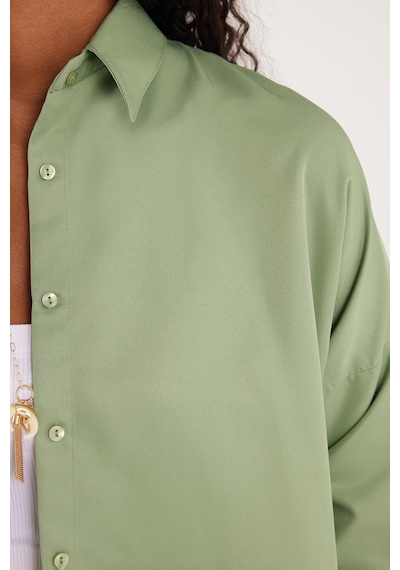 Tudors Kadın Oversize Rahat Kesim Spor Yaka Uzun Kollu Basic Düz Mint Gömlek-36878 Mint