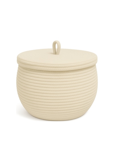 Mavaux Mutfak, Banyo Ve Ev İçin Halat Hasır Sepet 17x21 Cm Kapaklı Saklama Sepeti Honeypot Krem