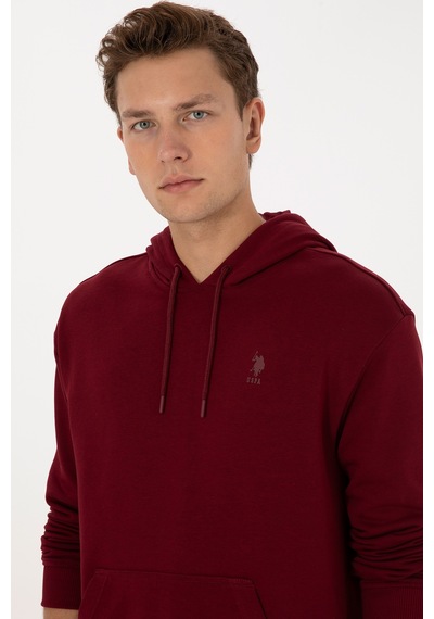 U.S. Polo Assn. Erkek Comfort Fit Kapüşonlu Bordo Basic Sweatshirt 50313746-VR014