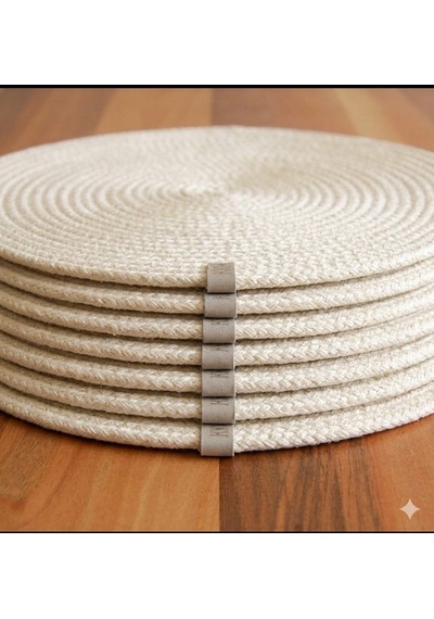 6 Lı Gri Makrome Supla Takımı 32 Cm - Lüks Örgü Amerikan Servis & Tabak Altlığı Açık Krem