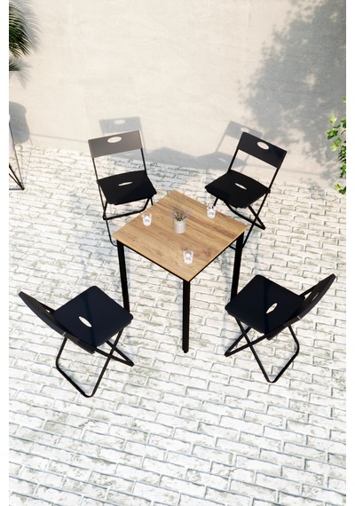 Balkon Bahçe Mutfak 5'li Bistro Set Masa Sandalye Takımı Çam - Siyah