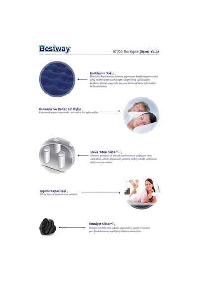 Bestway 67000N Tek Kişilik Şişme Yatak Mavi